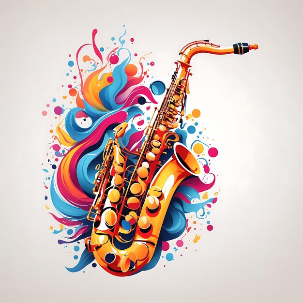 Foto kleurrijke saxofoon zijweergave levendige kleuren t-shirt ontwerp symmetrische vector