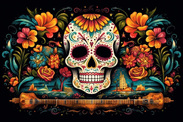 Kleurrijke schedel Dag van de Doden festival concept Ai gegenereerd