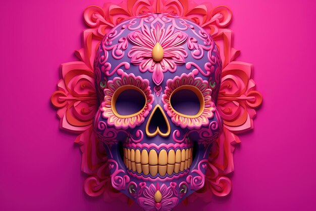 kleurrijke schedel op levendige roze achtergrond dag van de dode dia de muertos