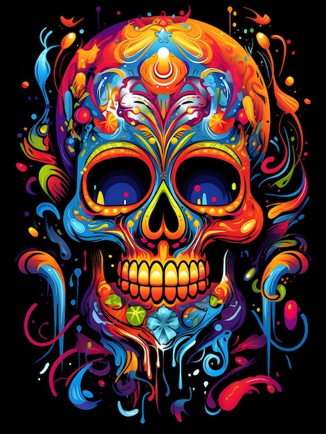 Kleurrijke schedelkunst met het ontwerpart. van de de schedelt-shirt van het bloemontwerp