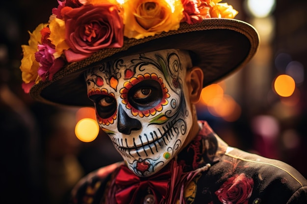 Kleurrijke schedelmensen Dag van het dode festivalconcept Ai gegenereerd