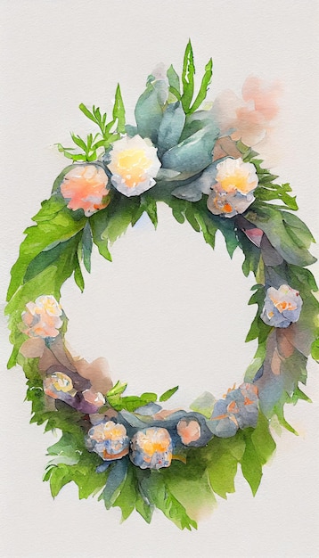 Kleurrijke schoonheid Aquarel Kerst krans met aquarel hand getekende elementen Kerstboom takken en witte bessen geïsoleerd op een witte achtergrond Frame uitnodigingen wenskaarten Boho levensstijl