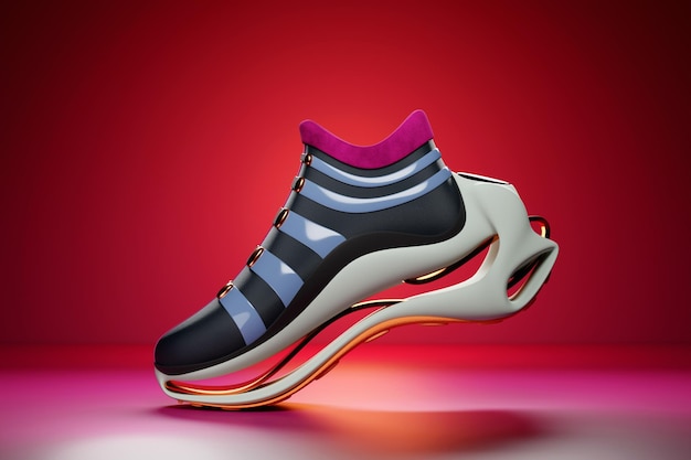 Kleurrijke sneakers op de zool Het concept van heldere modieuze sneakers 3D-rendering