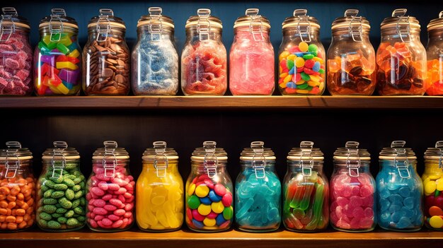 kleurrijke snoepjes in glazen potten