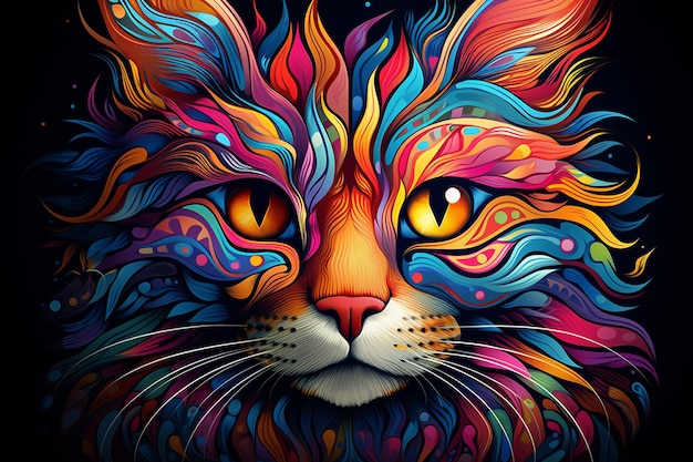 Kleurrijke snorharen gestreepte psychedelische kat generatief door Ai