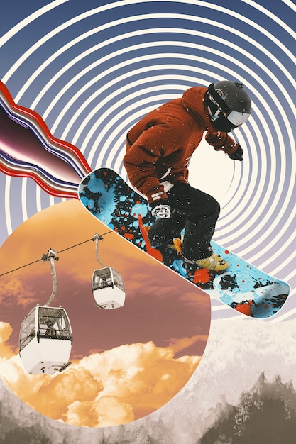 Kleurrijke snowboardcollageontwerp