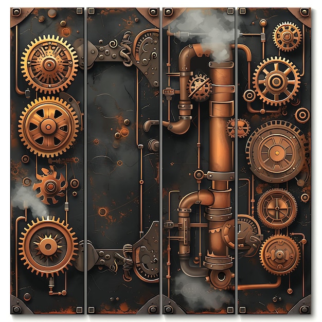 Foto kleurrijke steampunk machinery display panel design met messing gears een illustratie trending item