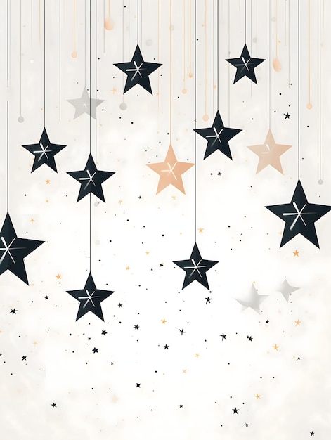 Kleurrijke sterren op snaren bovenaan Kerstbanner met ruimte voor uw eigen inhoud Lichtkleurige achtergrond