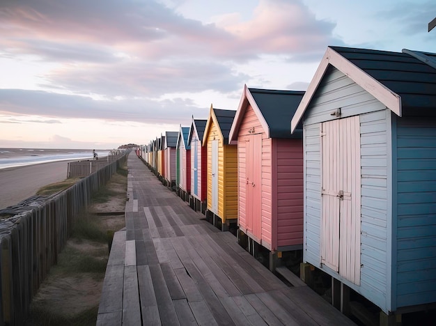 Kleurrijke strandhutten generatieve AI