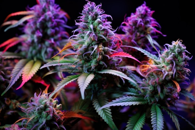 Kleurrijke struik van bloeiende indoor cannabis generatieve ai