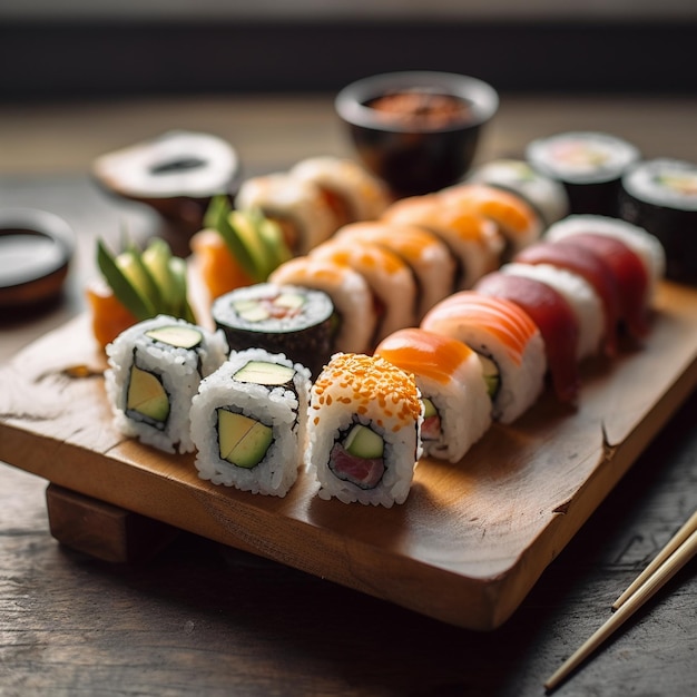 Kleurrijke Sushi Rolt Houten Dienblad