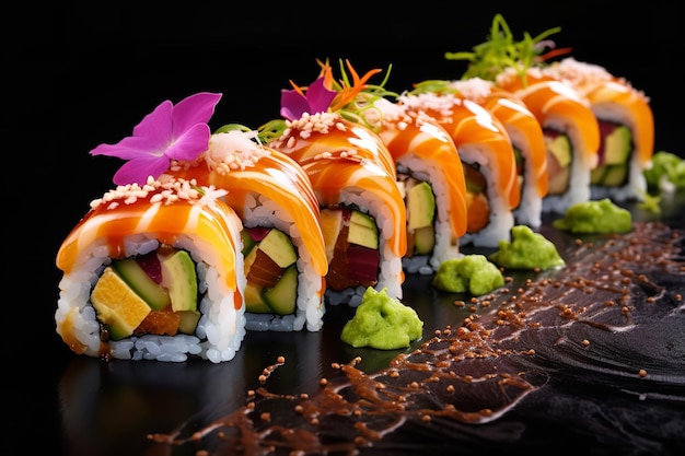 Kleurrijke sushibroodjes met verse zeevruchten