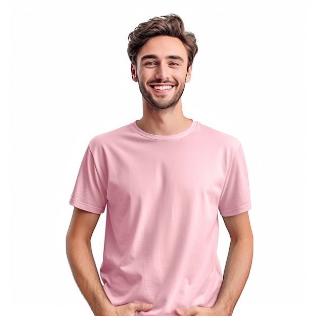 Kleurrijke T-shirt sjabloon Man met geel groen rood paars roze T-shirt ontwerp met witte achtergrond