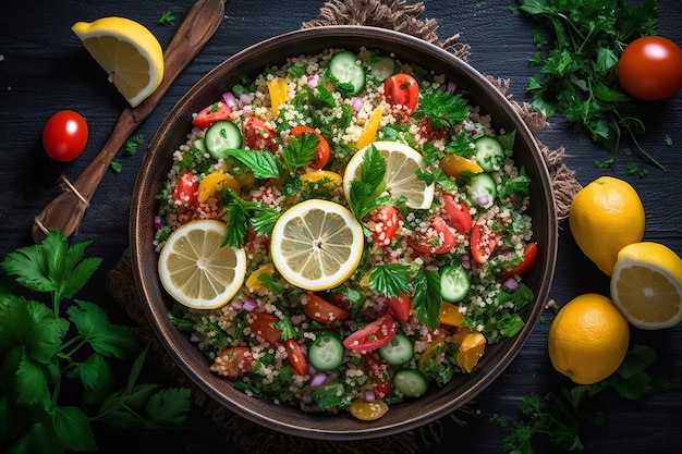 Kleurrijke tabbouleh salade verse munt citroen schil die de verschillende texturen en versheid verbetert