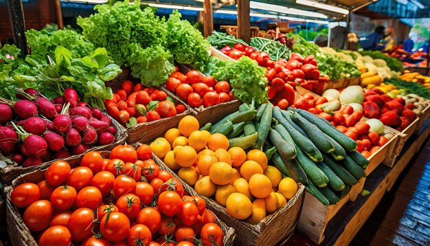 Kleurrijke tentoonstelling van verse producten op een plaatselijke markt