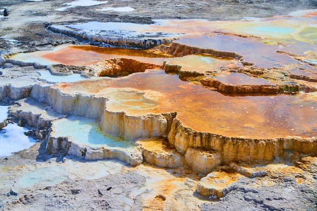 Kleurrijke terrassen in Mammoth Hot Springs of Yellowstone