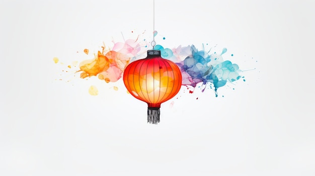 kleurrijke traditionele Chinese lantaarn drijvende tegen een spookachtige witte achtergrond AI gegenereerde illustratie