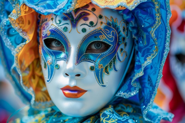 Kleurrijke traditionele Venetiaanse maskers met ingewikkelde ontwerpen op het culturele carnaval van Venetië