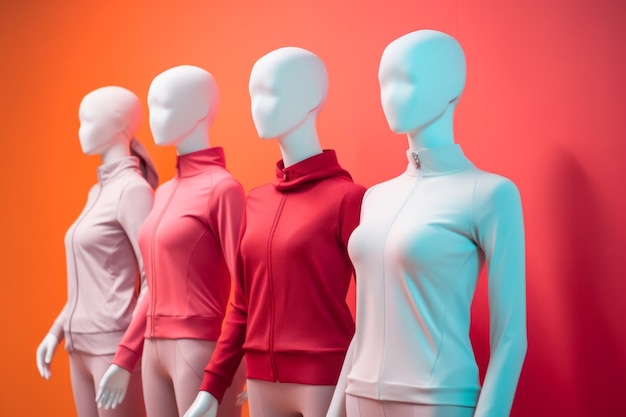 Kleurrijke trainingskleding op een mannequin met sportkleding gecreëerd met generatieve AI-technologie