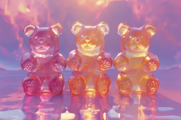 Foto kleurrijke trio van bijgewerkte gummi beren