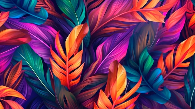Kleurrijke tropische bladerenachtergrond Generatieve AI-illustrator