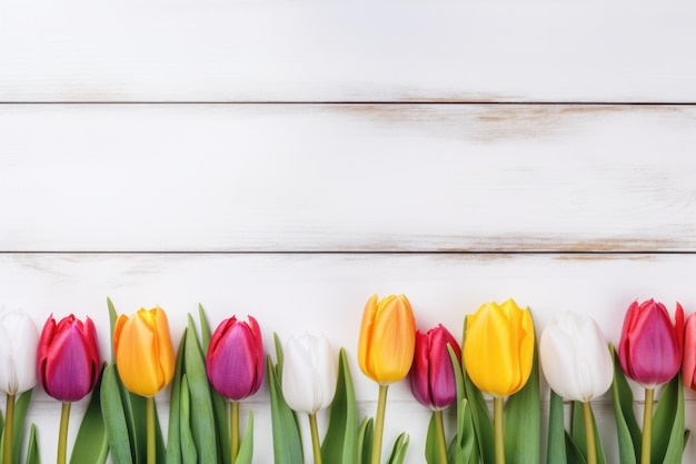 Kleurrijke tulp boeket bloem mooi arrangement effen kleur achtergrond AI gegenereerd