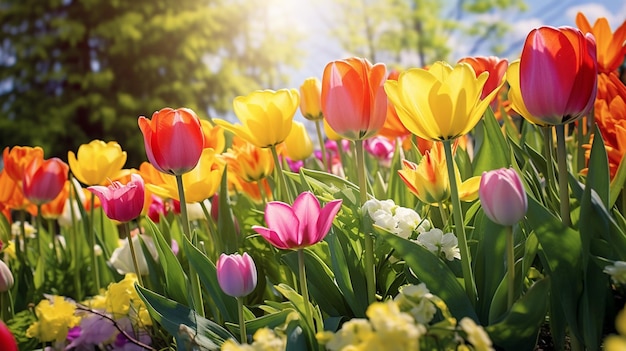 Kleurrijke tulpen in de tuin