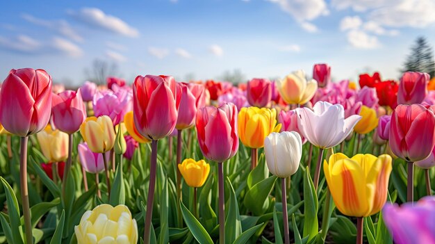 kleurrijke tulpen in een veld met kleurrijke tulpen.