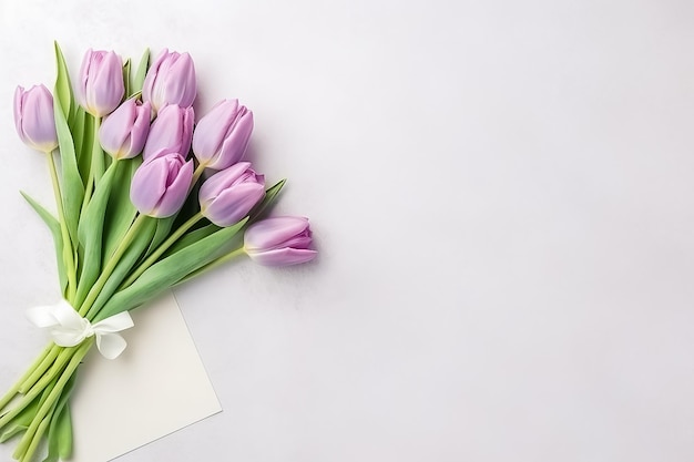 Kleurrijke tulpen op witte achtergrond met kopie ruimte voor tekst Ai gegenereerd