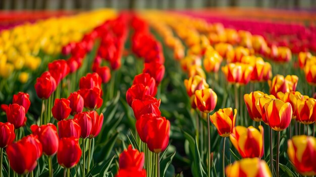 Foto kleurrijke tulpenveld met natuur levendige wandtapijt ontvouwt zich sierlijk