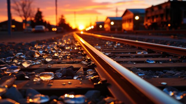 Foto kleurrijke twilight journey sky train op het spoor bij de avondhorizon