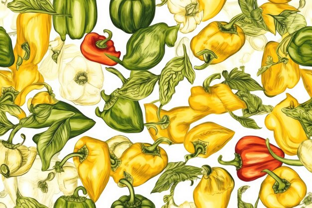 Kleurrijke variëteit aan paprika's op een effen witte achtergrond Generatieve AI