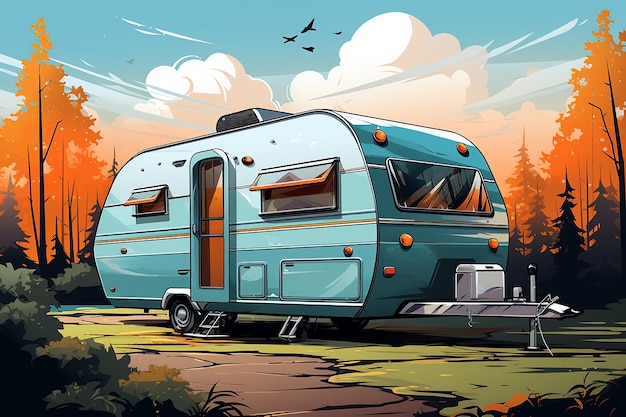 Foto kleurrijke vectorkunst van een eenvoudige vectorillustratie van een camper gegenereerd door ai
