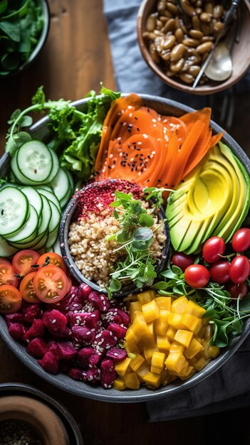 Foto kleurrijke veganistische boeddha bowl