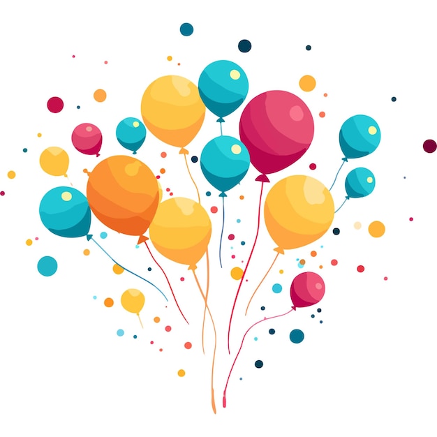 Foto kleurrijke verjaardagsballon met vlaggetjes en confetti