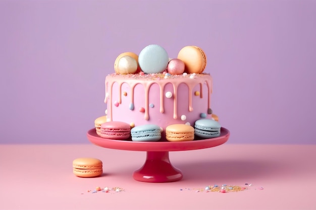 Kleurrijke verjaardagstaart op pastel achtergrond Zoet en lekker Happy Birthday cake kopieer ruimte Viering concept AI Generatief