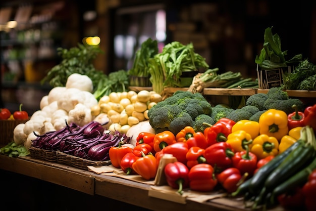 Kleurrijke verse ingrediënten in een Italiaanse marktkraam