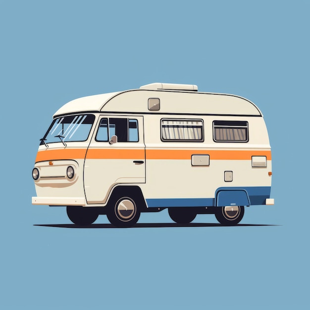 Kleurrijke vintage camper trailer met opvallende oranje streep