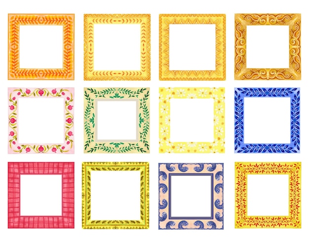Kleurrijke vintage fotoram in doodle-stijl geïsoleerd op witte achtergrond Clipart Waterkleur handgetekende kunstillustratie Voor kaarten handgemaakte textiel afdrukken menu's poster