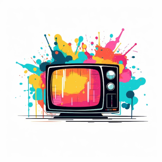 Kleurrijke vintage retro tv illustratie met Neopop stijl