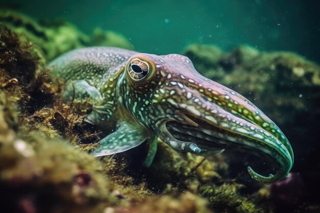 Kleurrijke vissen zwemmen in helder water Generatieve AI