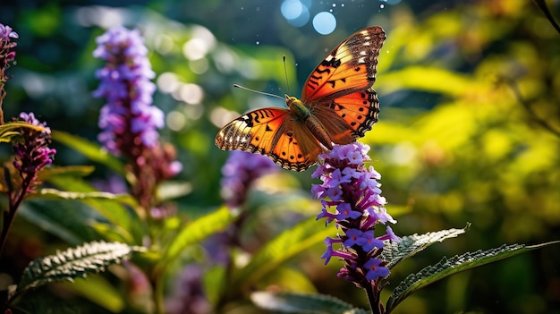 kleurrijke vlinder op bloem cinematische heldere kleur vibratie generatieve AI