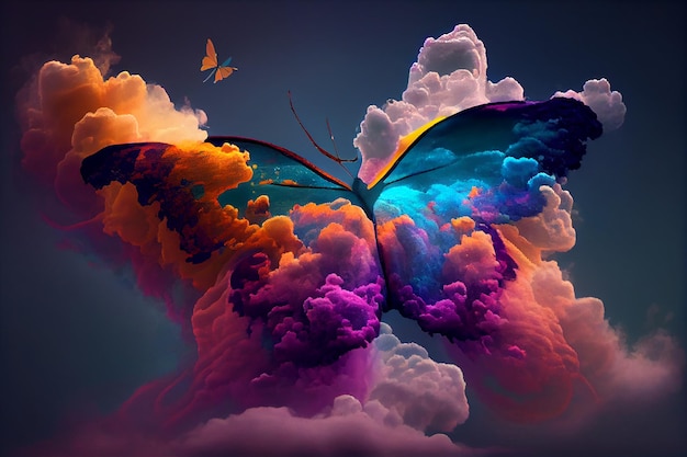 Foto kleurrijke vlindervormwolk in de lucht generatieve ai