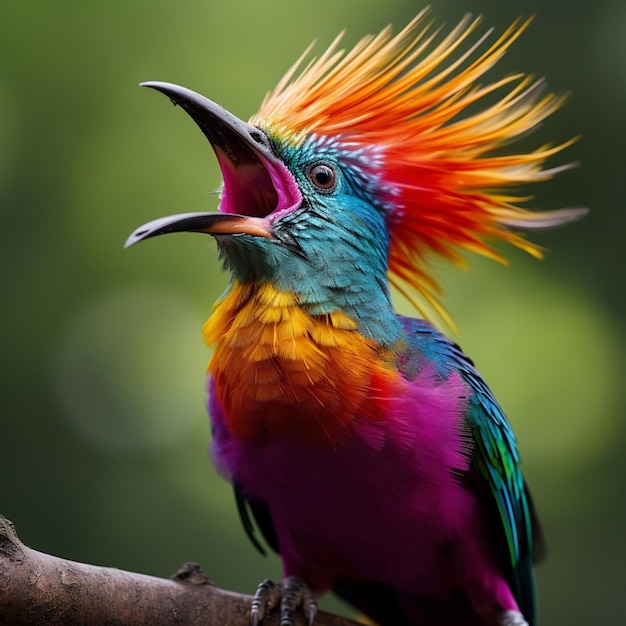 Foto kleurrijke vogel die menselijke spraak kan imiteren