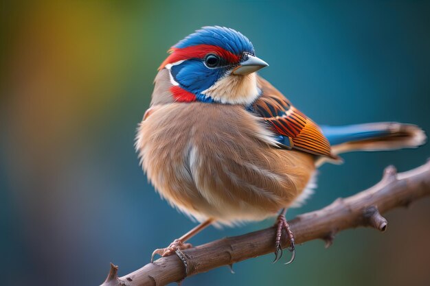 Foto kleurrijke vogel die op een tak zit met een wazige achtergrond close-up ai generatief