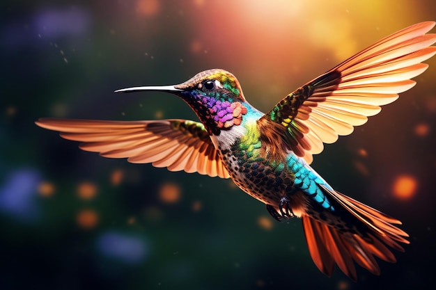 Kleurrijke vogel tijdens de vlucht Kleurrijke kolibrie tijdens de vlucht