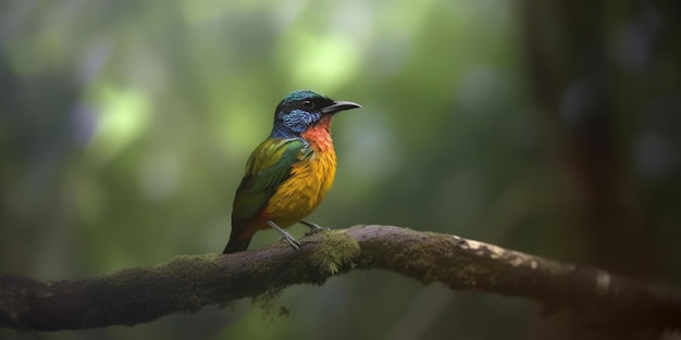 Kleurrijke vogel zat op een tak in het regenwoud