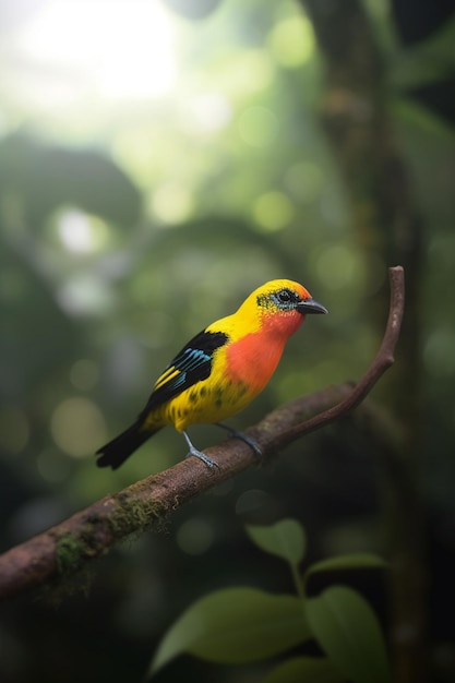 Kleurrijke vogel zat op een tak in het regenwoud