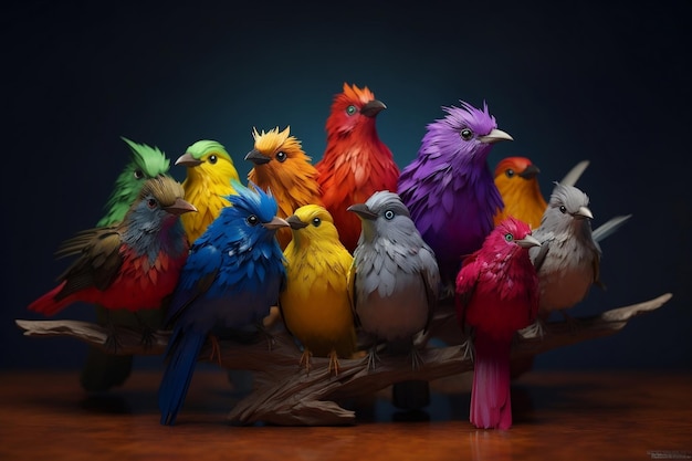 Kleurrijke Vogels Groepsafbeelding Generatieve AI