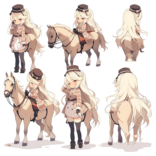 Kleurrijke vrouwelijke paard thema Chibi Kawaii Equestrian Trainer Riding a Creative Collections design